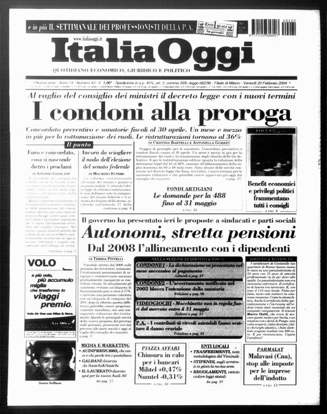 Italia oggi : quotidiano di economia finanza e politica